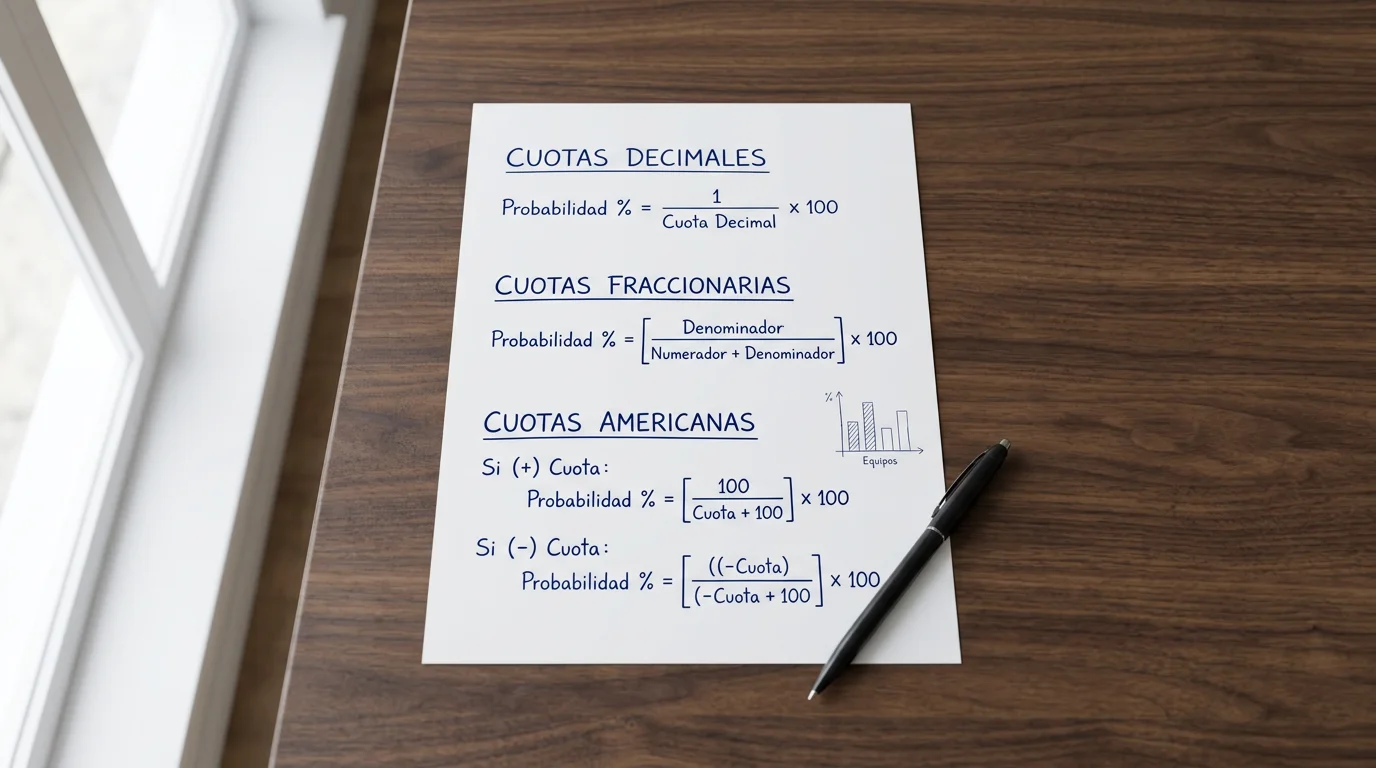 Documento con formulas de conversion de cuotas decimales, fraccionarias y americanas